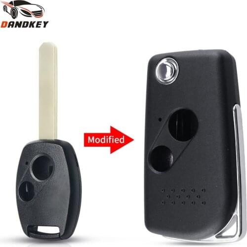Dandkey Modified Flip Remote Car Key Shell Blank 2/3 Buttons Case For Honda Accord Pilot Cr-V Civic Insight Ridgeline 2003-2013