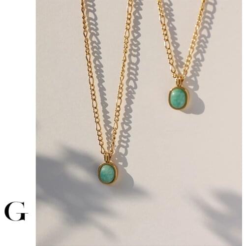 GHIDBK Mint Green Oval Amazonite Necklaces For Women Girls Natural Stone Titanium Steel Pendant Healing Crystal Dainty Jewelry