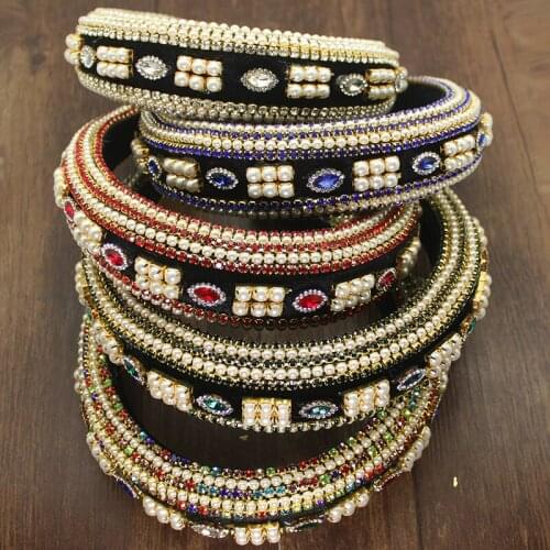 Handmade Padded Headdress Full Crystal pearl Baroque Tiara Headband Luxury Diamante Hairband For Women Bridal Hair Accessories