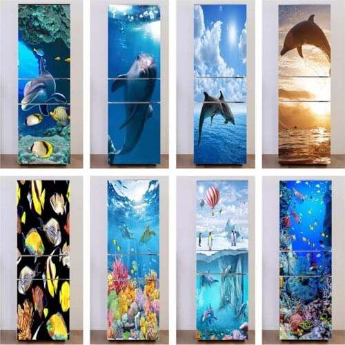 Colorful Fish Sea World 3D DIY Wall Sticker Whale Animals Removable Refrigerator Washroom Decals Stickers Art for Kitchen Decals