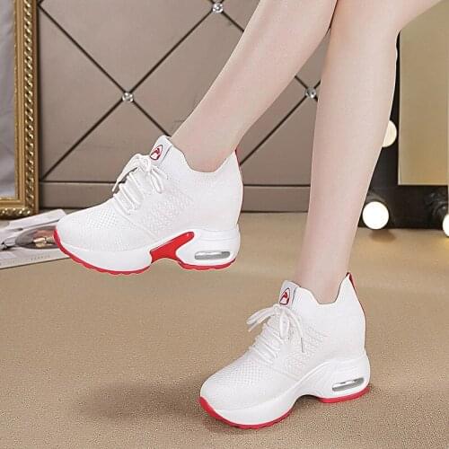 Breathable Mesh Women White Sneakers Casual Shoes Female High-Heel Sneakers for Women Wedges Platform Vulcanize Shoes
