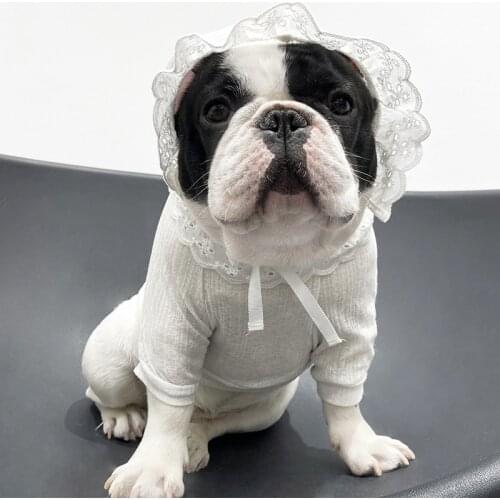 French Bulldog Lace Hat Spring Chihuahua Breathable Tshirt Pet Dog Clothes for Small Dogs Clothing Set Puppy Dog Accessories