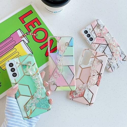 LOVECOM Marble Crystal Chain Case For Samsung A32 A52 A72 A51 A71 A12 S21 Plus S20 FE S10 S9 S8 Note 20 10 Plating Soft Cover