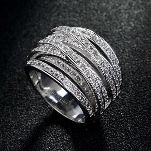 Fashion Silver Color Ring Exquisite Zircon Winding Geometric Rings for Women Wedding Valentines Day Jewelry Gifts