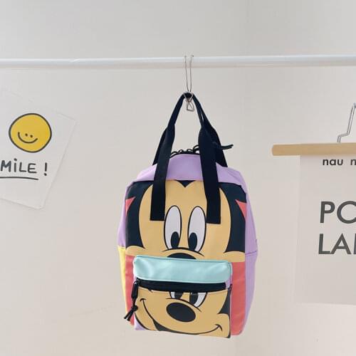 Disney Fashion Waterproof Wear-resistant Comfortable Canvas Backpack Simple Cartoon Minnie Mickey Leisure Childrens School Bag