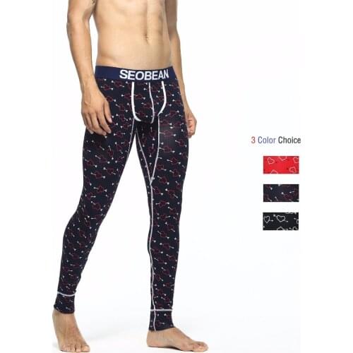 Hearts Printed Long pants for Men WINTER Thermal Underpants NEW Mens sexy cotton Long johns Low Rise Underwear SEOBEAN