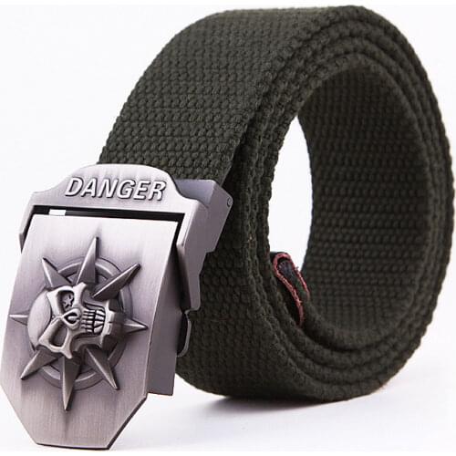 150 cm XXXL men Military cotton webbing STRAP SKULL BUCKLE LONA CORREA CORREIA thick strong canvas belts