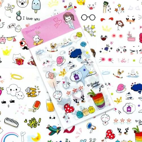 6 sheets/Pack Cute Expression Sticker Computer Notebook PVC Decor Stick Lable School Student Stationery Kids Gift