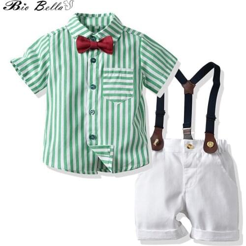 2020 Newest Summer Gentle Toddler Baby Boy Suit Suspender Bow Tie Pants Short Sleeve Outfit Boys Clothing Sets
