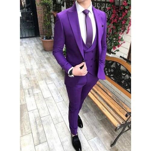 New Style Groomsmen Purple Groom Tuxedos Peak Lapel Men Suits Wedding Best Man 3 pieces ( Jacket+Pants+Vest+Tie ) C810