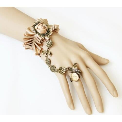 New Arrival Vintage Champgne Flowers Fingerless Fashion Bracelets with Ring/Bridal Hand Chain 321