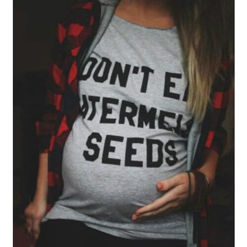 Letter Don't Eat Watermelon Seeds Print Maternity Clothing Top Tee Women Pregnancy Short Sleeve T Shirt for Pregnant Gray Tshirt