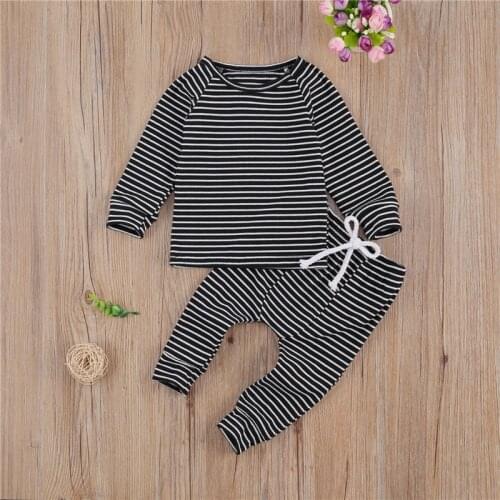 Toddler Baby Boys Girls 2 Piece Homewear Sets Long Sleeve Stripe T Shirt Top and Long Pant Sleepwear Casual Clothes