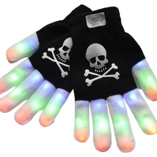 MXMB LED Light Up Gloves Skull Glowing Gloves Halloween Christmas Party Supplies