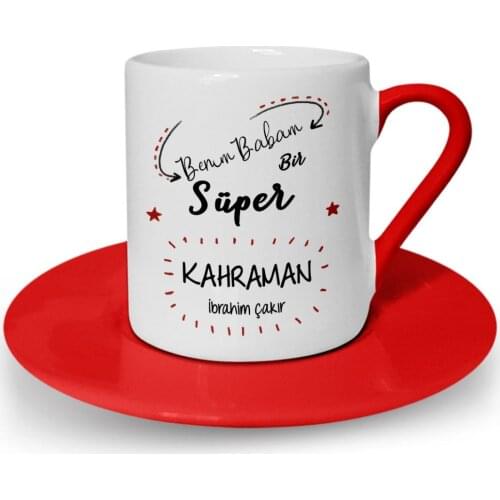 Personalized Fathers Day Themed Red Turkish coffee Cup 17-547