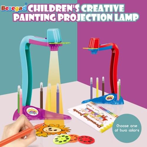 Children Smart Drawing Projector Desk Learning Projection Painting Music Machine Toy with 6 Color Brushes Slices for Kids Gift