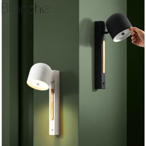 Nordic Bedside Lamp Simple Creative Background Wall Lamp Rotation Design Black and White Bedroom Reading Wall Lamp Vanity Light
