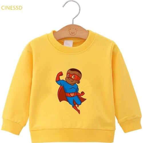 Super Black Boy Print Funny Hoodie Children Winter Plus Velvet Hoody White Yellow Jumper Black Lives Matter Sweatshirts Kids Top