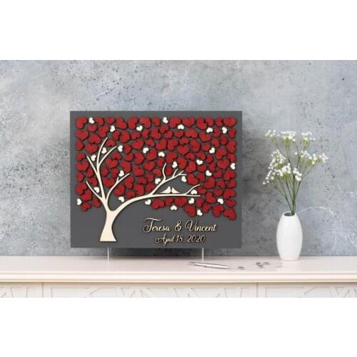 Custom 3D Wedding Guest Book,3D Love Tree Wedding Guest Book Alternative,Wood Custom Unique Guest Book,Hearts Leaves Rustic Book