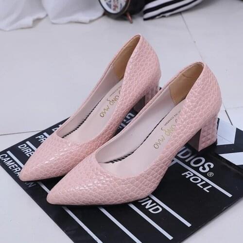 Elegant Thick High Heels 6.5 CM Pumps Women Fashion Solid Color PU Leather Party Wedding Shoes Woman Shallow Mouth Pumps Female