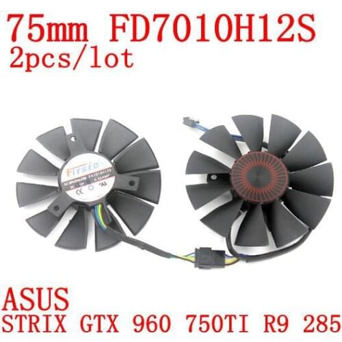 Free shipping 2pcs/lot FD7010H12S 75mm DC12V 0.35A 40x40x40mm for ASUS STRIX GTX 960 750TI R9 285 graphics card fan