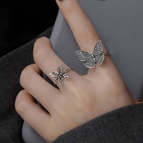 Vintage Silver Color Butterfly Metal Rings for Women Punk Style Geometric Midi Ring Gothic Jewelry Gifts