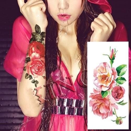 1piece temporary tattoo stickers 25styles pink flowers rose butterfly arm shoulder tattoo waterproof lady women big on body leg