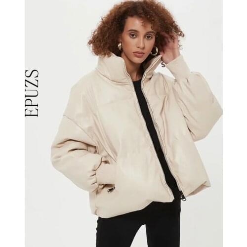 ZA 2021 women Padded PU Coat women fur leather Parka Jacket Warm Long Sleeve Outwear female Motorcycle hacket