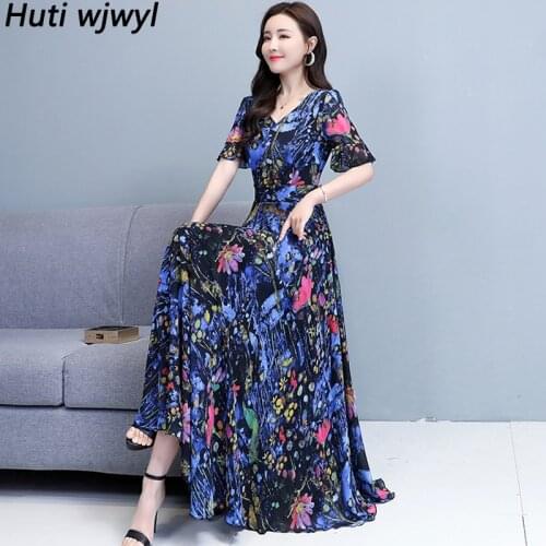 2021 Floral Chiffon Boho Midi Dress Summer Elegant Women Bodycon Party Vestido Oversize Vintage Print Casual Beach Maxi Sundress