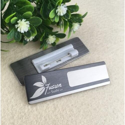 1pc custom pin staff name tag staff badge holder laser badge stainless steel plate 70X20mm employee id personlized name tag