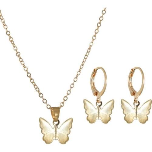 1pc Butterfly Necklace & Earring Set Alloy Butterfly Decor Chain Necklace Pendant Earrings Jewelry Accessories For Women