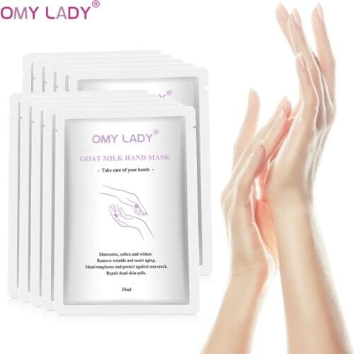 10 bags OMY LADY Goat Milk Hand Mask 35ml/Pair Moisturizing Nourish Foot Mask Repairing Exfoliating Smooth Skin Care Mask