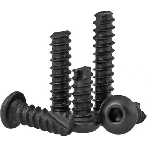 100PCS M2 M2.6 8.8 grade carbon steel black round head hex flat tail socket tapping screw
