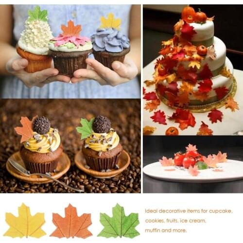 111Pcs Mixed Maple Leaves Edible Wafer Rice Paper Cake Topper Glutinous Rice Cake Cream Decoration Birthday Wedding Cake Tools