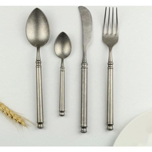 4pcs/set Retro Tableware with Mirror Effect 304 Stainless Steel Vintage Knife Fork Spoon INS Style Dinnerware Heart Shape Spoon