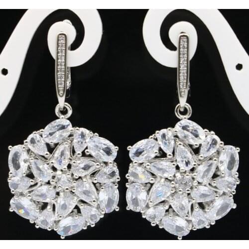 43x24mm New Statement Jewelry Set Created White Bright Cubic Zircon for Women Daiy Wear Silver Earrings Eye Catching Wholesale
