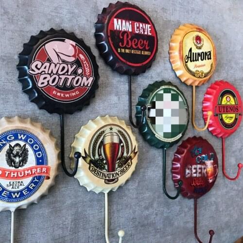American Retro Beer Cover Bar Wall Hanging Hook Coat Hook Clothing Store Personality Hook Wrought Iron Wall Creative Decoration
