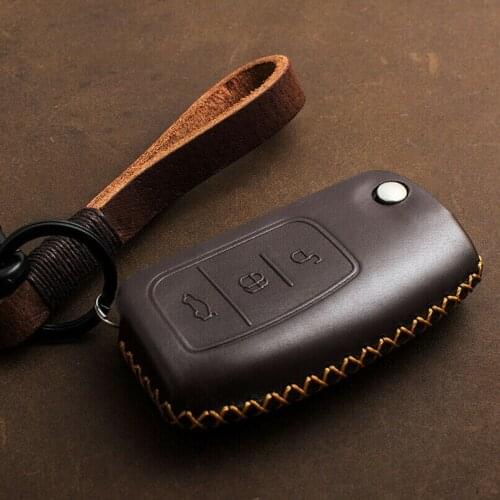 Genuine Leather Car Remote Flip Key Fob Cover Case For Ford Focus MK3 Fiesta Focus 3 Ecosport Kuga ESCORT Escape Car Accessories
