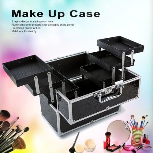 Large Cosmetic Organizer Box Make Up Case makeup Cosmetic tools set for Make Up Tools Lockable Black Containing Storage Box
