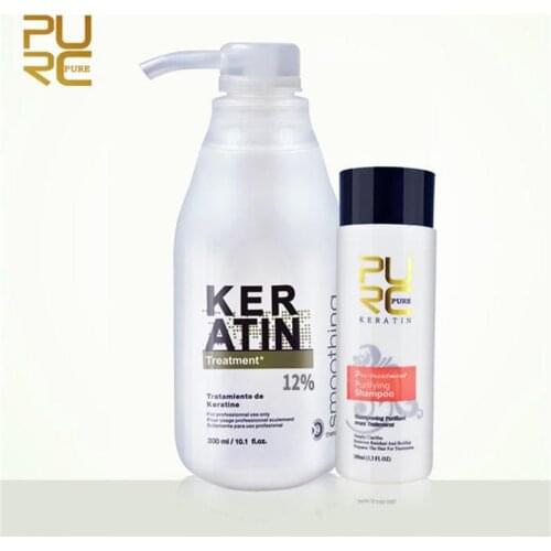 PURC Brazil Keratin Formalin 12% 300ml + Purifying Shampoo 100ml Set Deep Repairs Damaged Curly Hair Straightening Hair Product