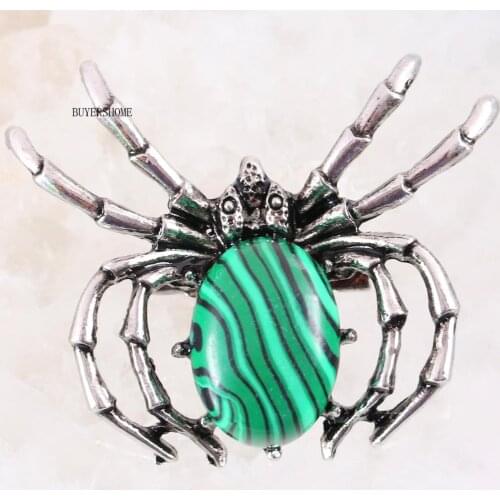 Spider Brooch Natural Stone Green Malachite CAB Cabochon Bead Pendant For Men Women Jewelry Gift 1Pcs K710