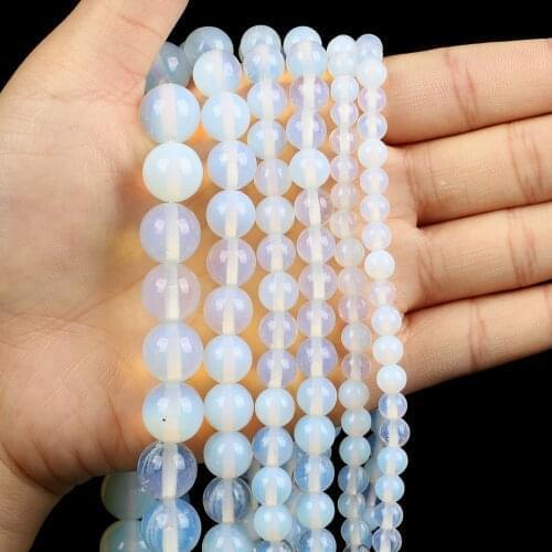 Natural Stone Beads Glossy Opal Charm Round Loose Beads for Jewelry Making Needlework DIY Bracelet Strand 4-12 MM