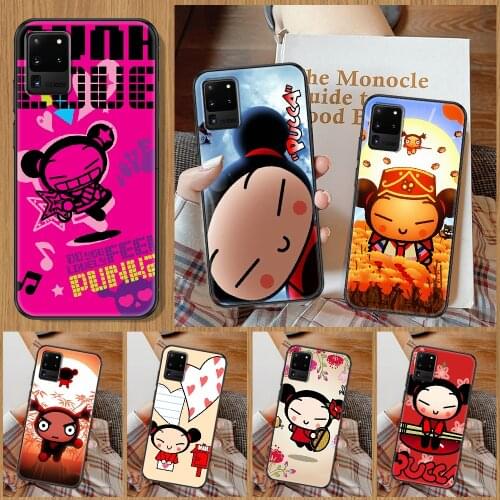 Cartoon PUCCA Chinese Doll Phone case For Samsung Galaxy Note 4 8 9 10 20 S8 S9 S10 S10E S20 Plus UITRA Ultra black silicone
