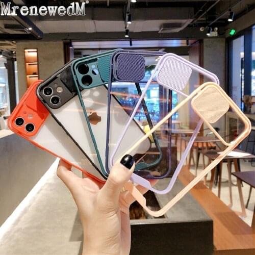 Slide Camera Lens Protection Phone Case For iPhone 12 11 Pro Max 7 8 Plus X XR XS MAX SE2 Candy Color Bumper Clear Acrylic Cover
