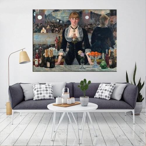 Edouard Manet A Bar At The Folies Bergere Canvas Painting Print Living Room Home Decoration Modern Wall Art Oil Painting Posters