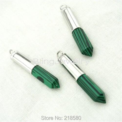 H-SP922 Malachite Bullet Point Spike Pendant with Silver Cap,Healing Stone Pendant