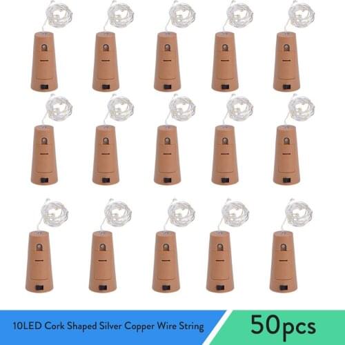 50X 10LED Cork Shaped Silver Copper Wire String Fairy 1M Light Wine Bottle for Glass Craft Christmas Party Decoration
