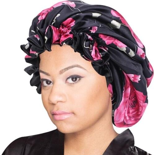 Satin Head Bonnet For Women Double Layer Reversible Sleep Cap Hair Curly Hat Ladies Head Wear Floral Print Hair Accessories New