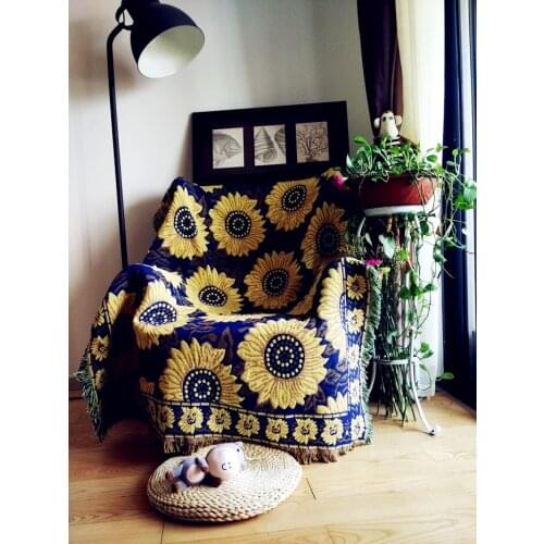 Coarse cotton thread sunflower carpet thin blanket tie-dye Ethnic Art blanket bed cover living room bedroom Felts tapestry