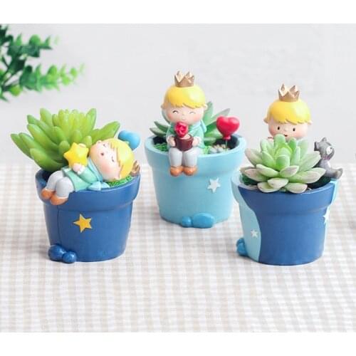 Resin Succulent Planter Small Ornament Cute Prince Pots Resin Little Boy Flowerpot Bonsai Garden Home Decor Plant Pot
